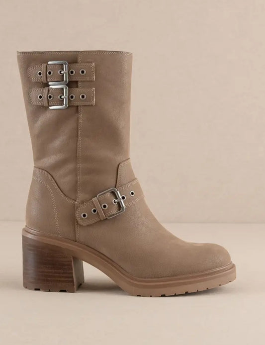 The Rider | Dark Taupe Mid-Calf Moto Boot