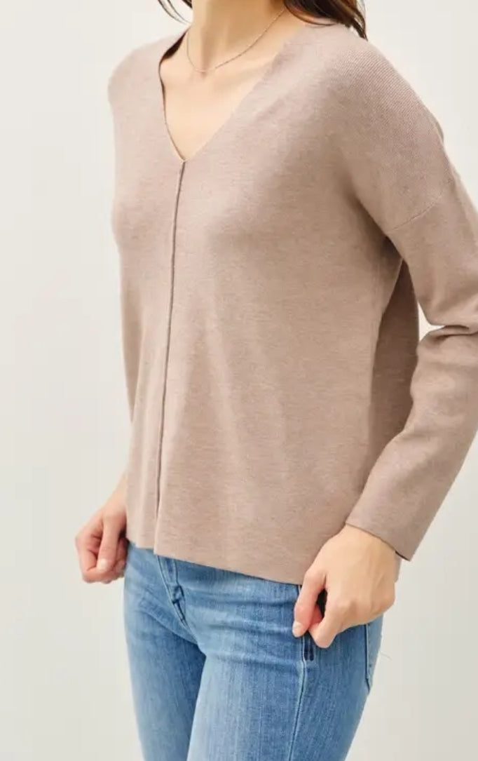 Relaxed V-Neck Sweater with Center Seam