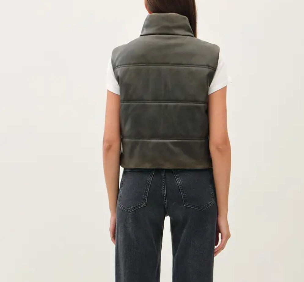 Faux Leather Puffer Vest