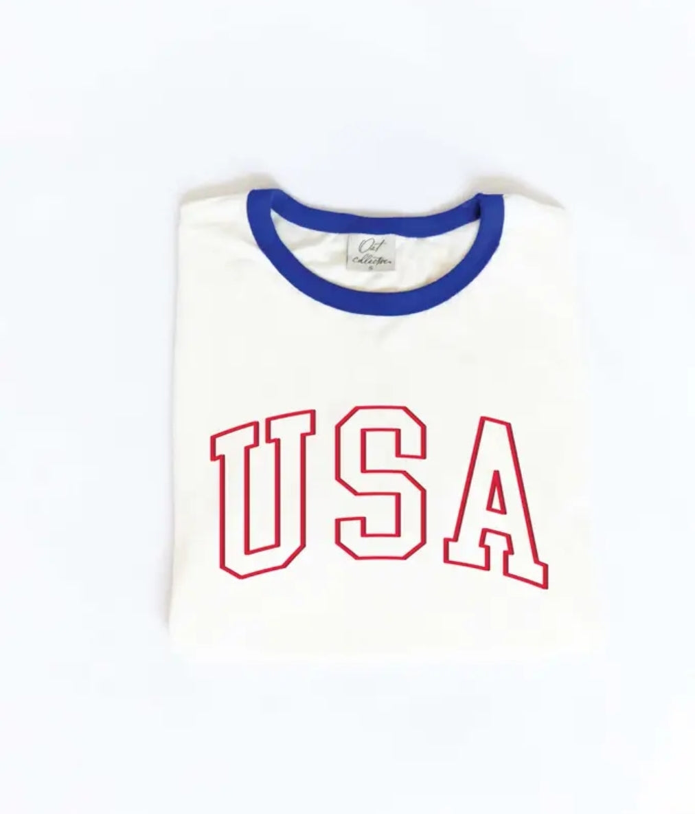 USA Puff Print Ringer Graphic T-Shirt