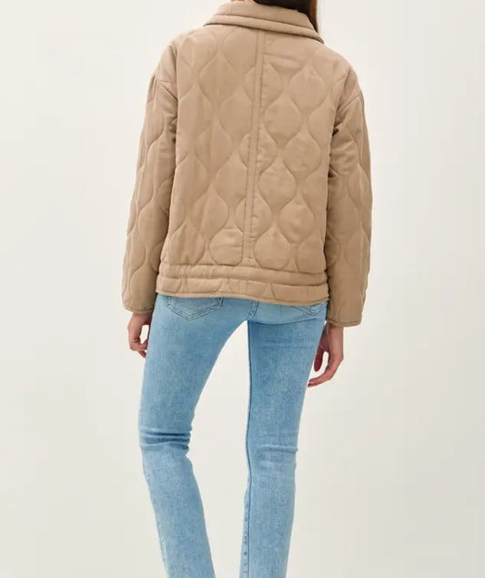 Suede-Like Funnel Neck Quilted Puffer Jacket