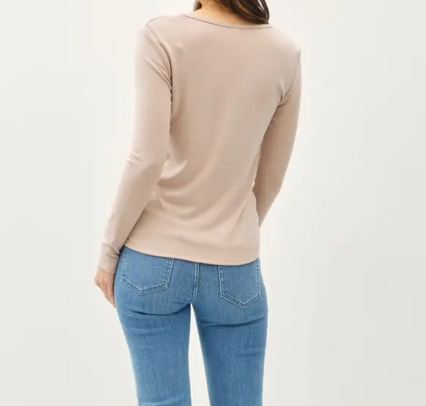 Soft Basic Split Neck Long Sleeve Knit Tee