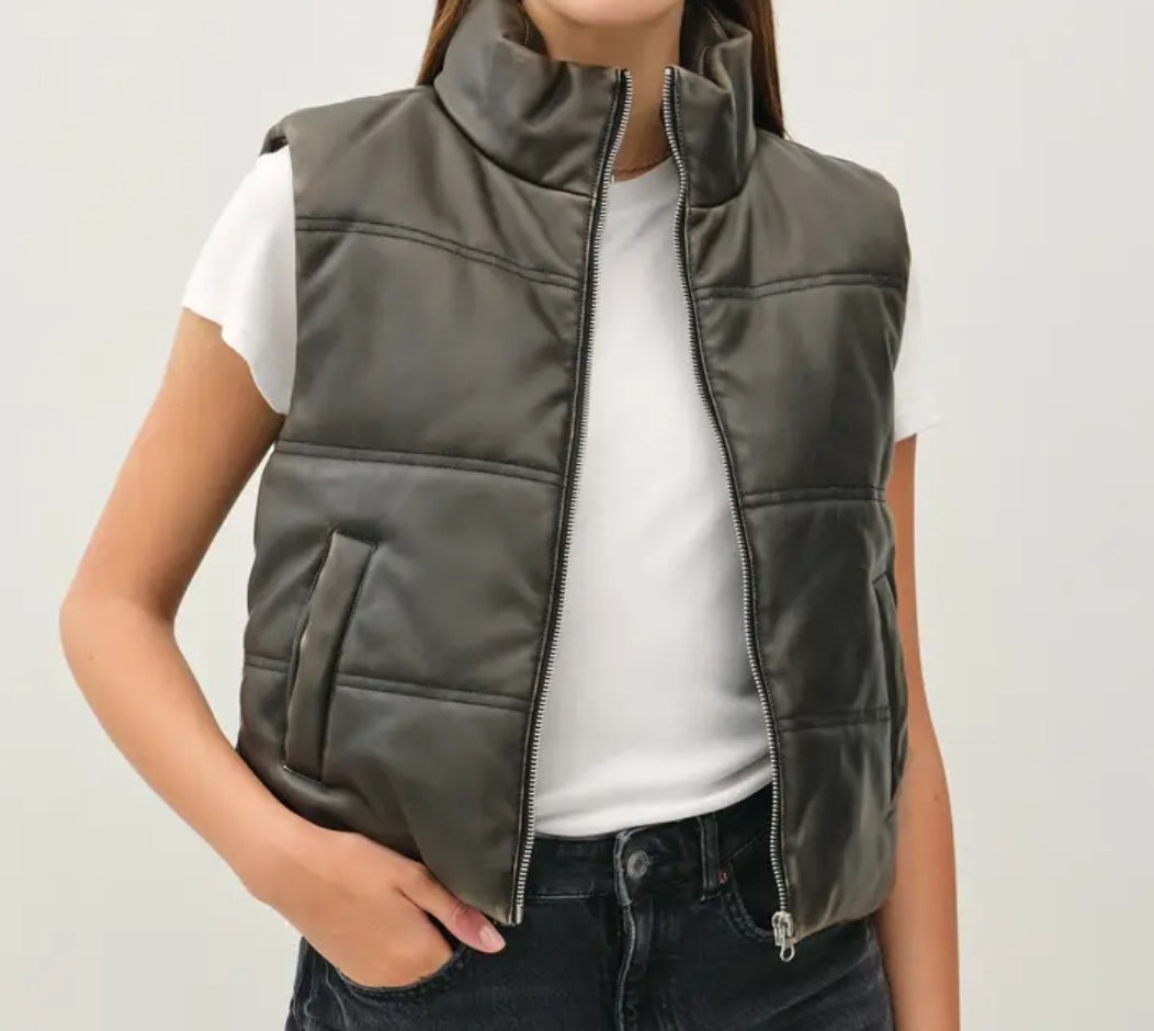 Faux Leather Puffer Vest