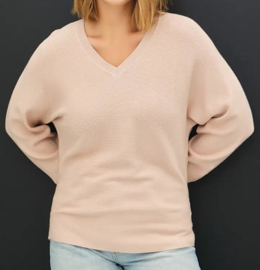 Plus Ribbed V-Neck Oversized Sweater