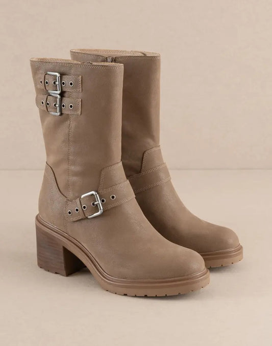 The Rider | Dark Taupe Mid-Calf Moto Boot