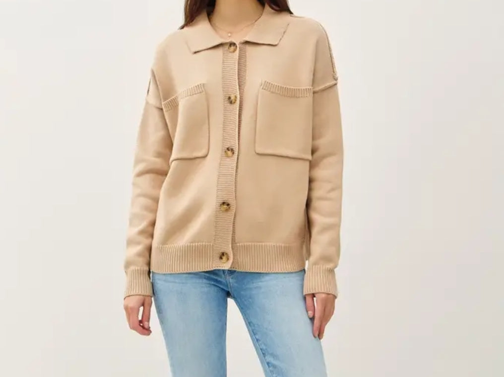 Collared Button Down Sweater Jacket