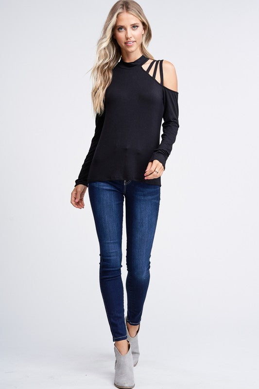 Long Sleeve Solid Knit Top With Strappy Details