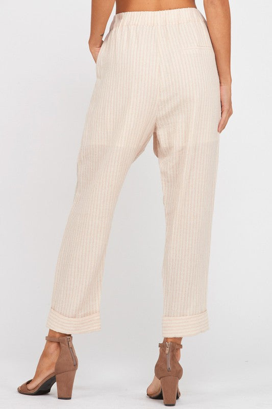 Striped Belted Waist Pants With Pockets!
