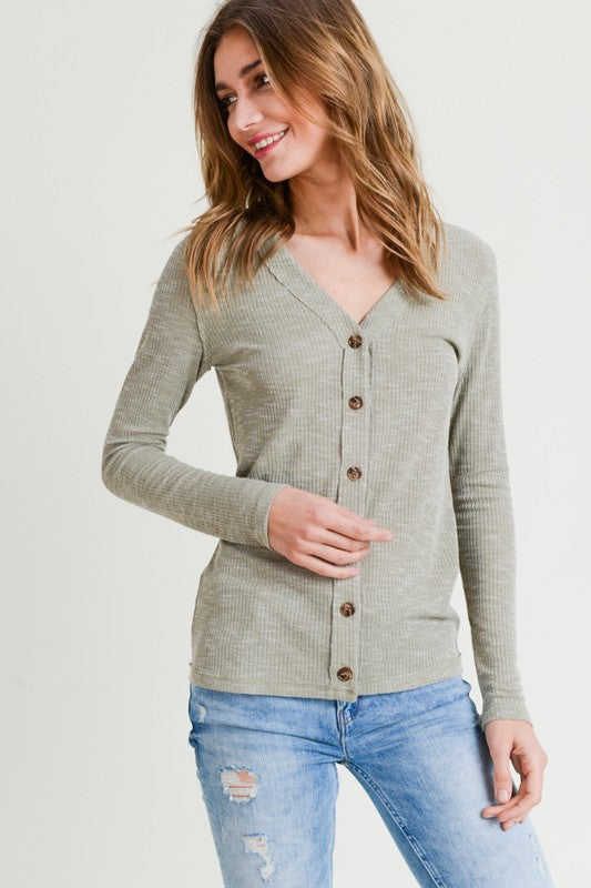 D&R Lightweight Ribbed Button Up Top