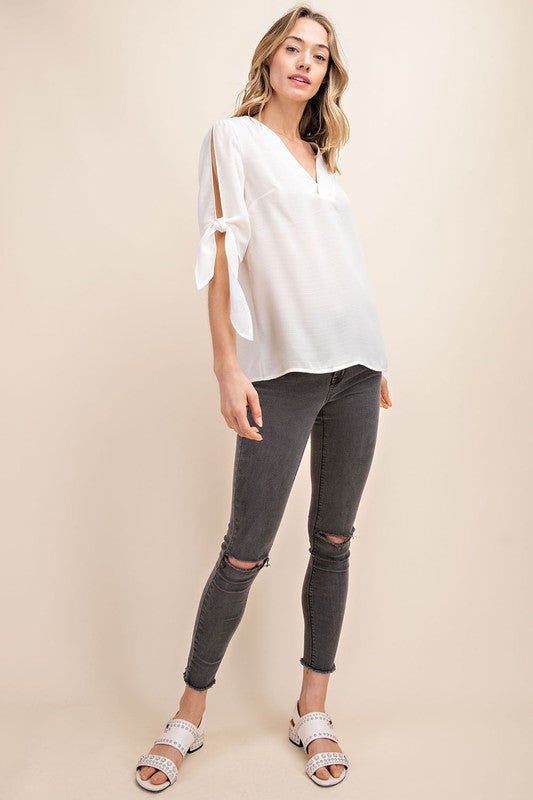 V-Neck Top With Tie Sleeves!