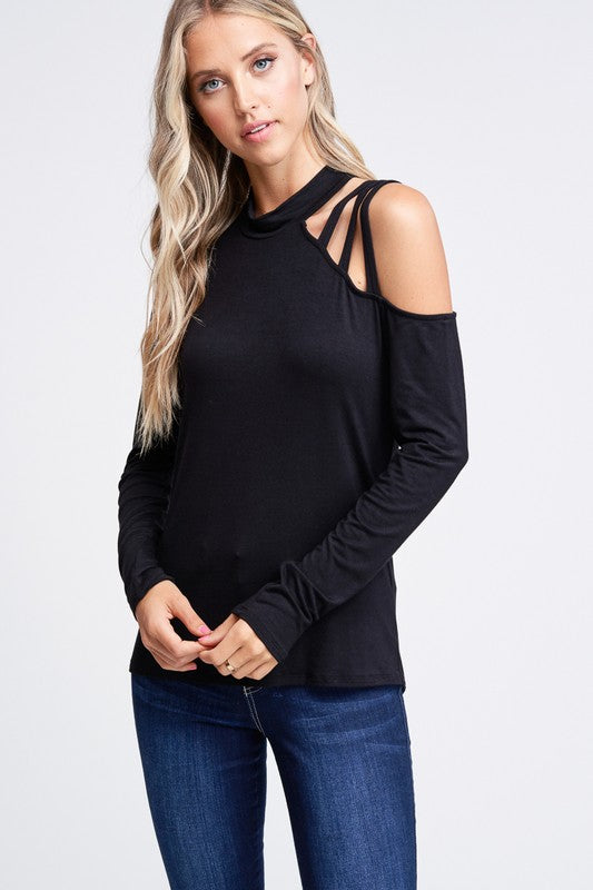 Long Sleeve Solid Knit Top With Strappy Details