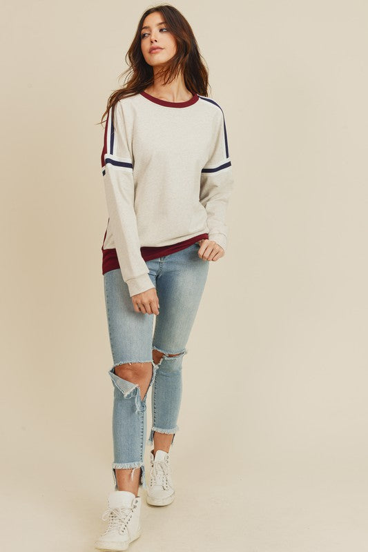 Stripe Detailed Sweatshirt With Contrast Color!