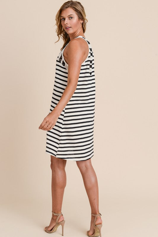 Striped Terry Dress With Sweater Lace