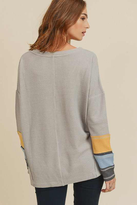 IL Colorblock Sleeve Contrast Waffle Top!