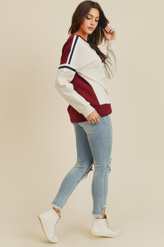 Stripe Detailed Sweatshirt With Contrast Color!