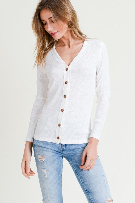 D&R Lightweight Ribbed Button Up Top
