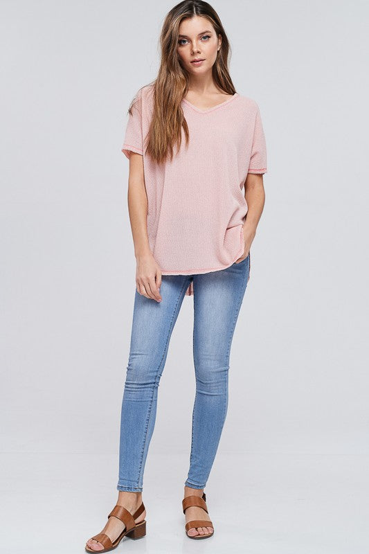 Short Sleeve Oversize Solid Knit Top