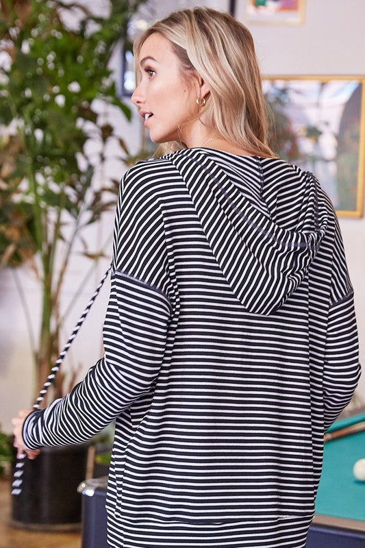 Long Sleeve Striped Knit Hoodie