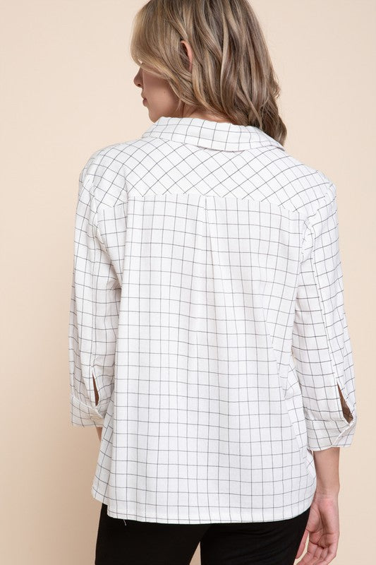 Twill Checkered Button Down Top!