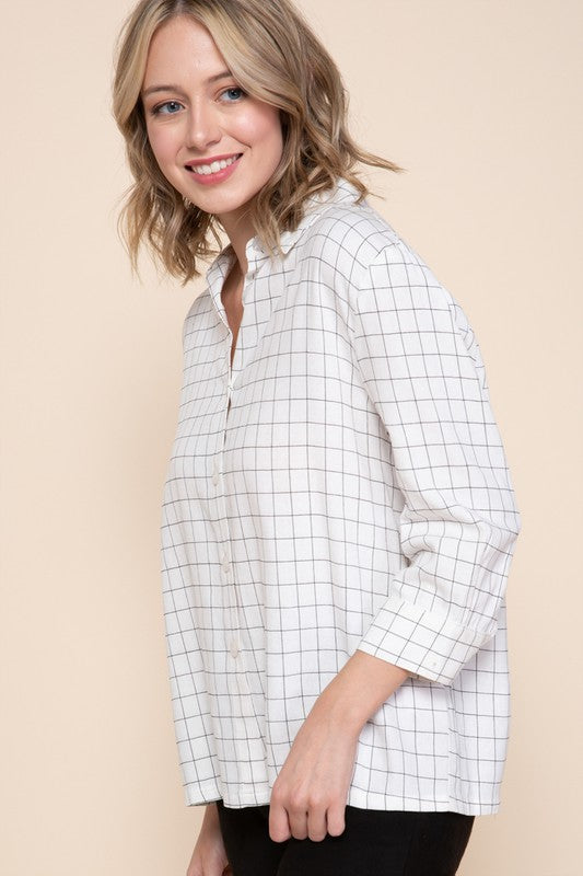 Twill Checkered Button Down Top!