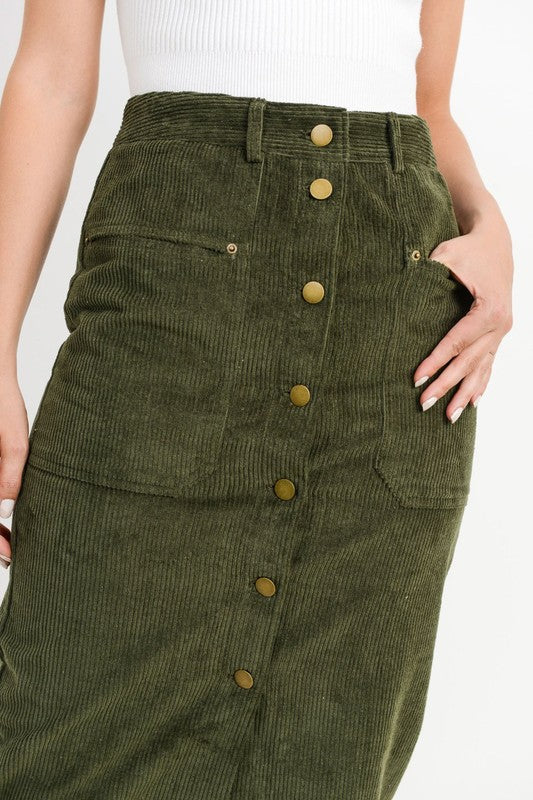 Corduroy Button Down Pocket Skirt !