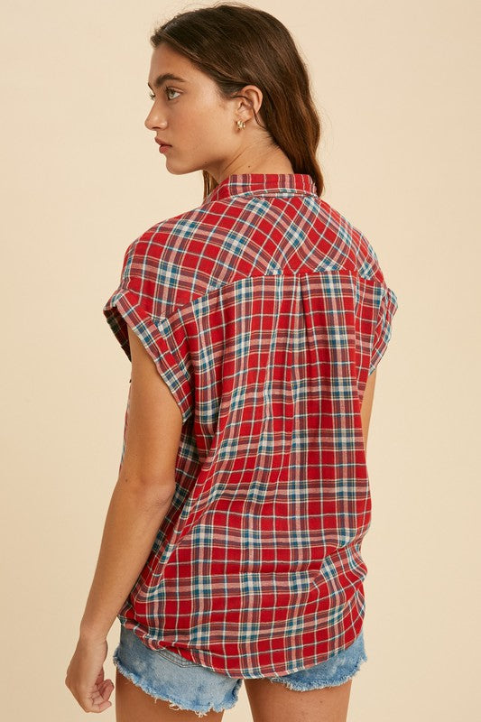 Self Tie Plaid Button Down