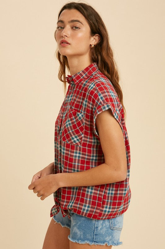 Self Tie Plaid Button Down