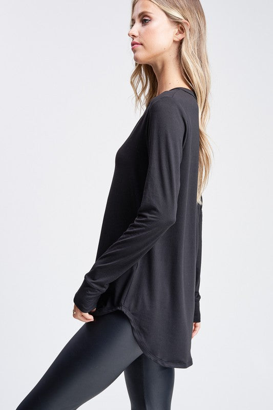 Long Sleeve Solid Knit Top With V-Neck