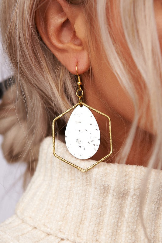 Gold Earring With Hexagon Detail!