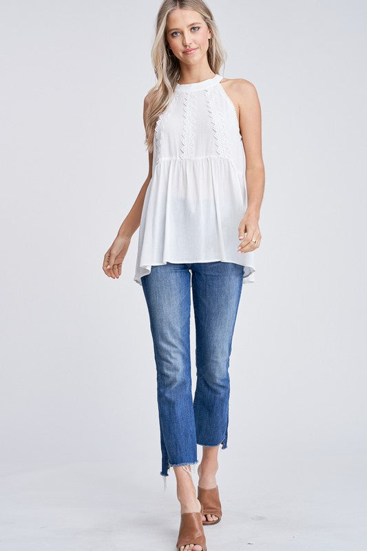 Sleeveless Solid Knit Top With Keyhole