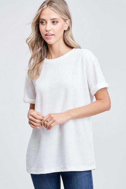 Short Sleeve Solid Chenille Knit Top