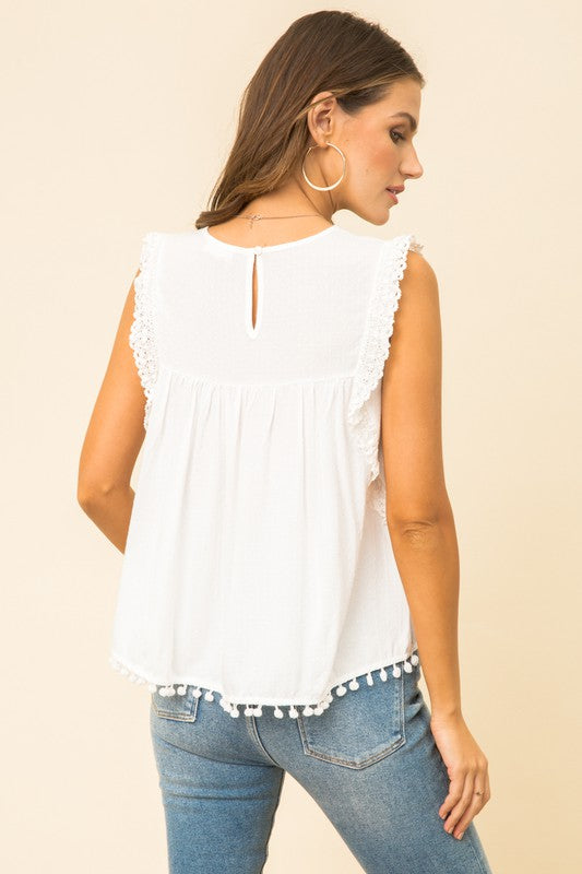 Lace Trimmed Sleeveless Top!