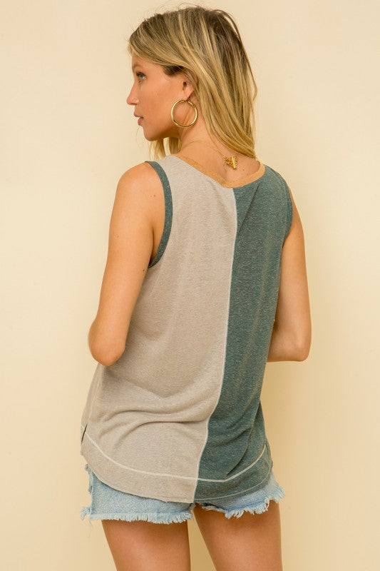 So Soft Color Blocked Tank With Pocket!