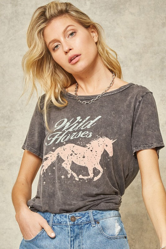 Wild Horses Mineral Washed Vintage Graphic Tee!
