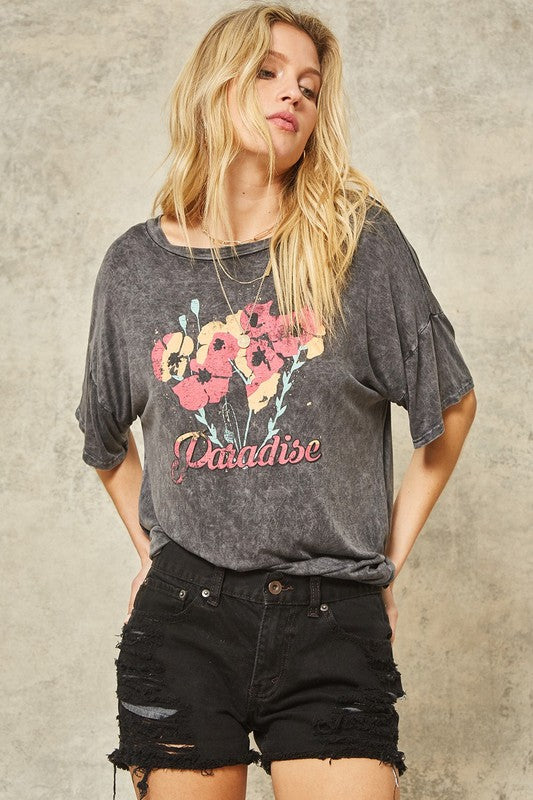 Paradise Mineral Washed Oversized Graphic Tee