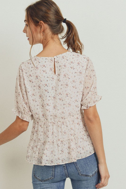 Floral Puff Sleeves Peplum Tiered Top!