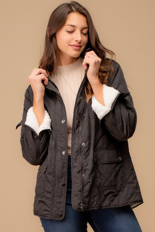 Quilted Fleece Lined Jacket With Utility Pocket!
