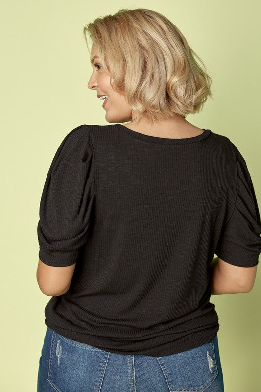 Puff Sleeve Slim Fit Top In Curvy Style!