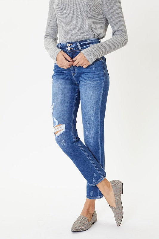 High Rise Double Button Straight Jeans !