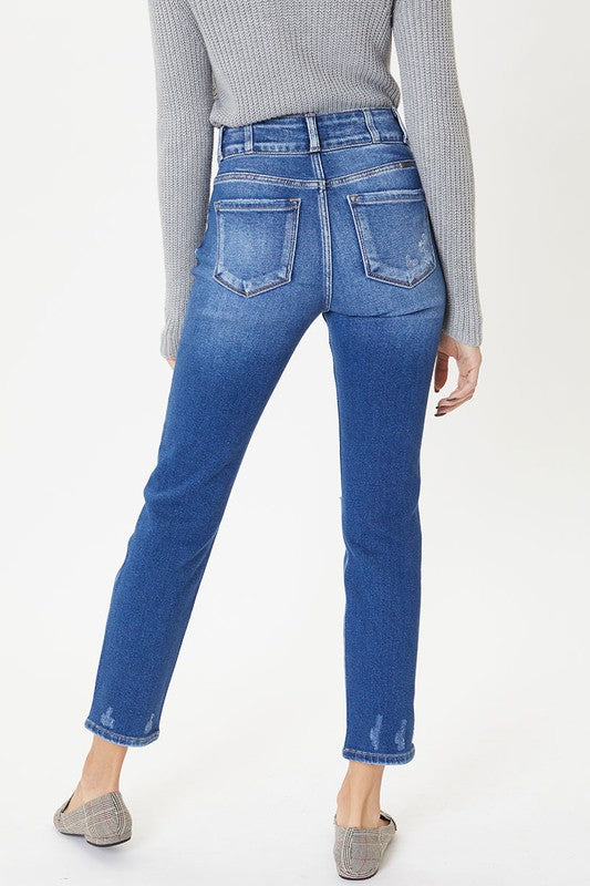 High Rise Double Button Straight Jeans !