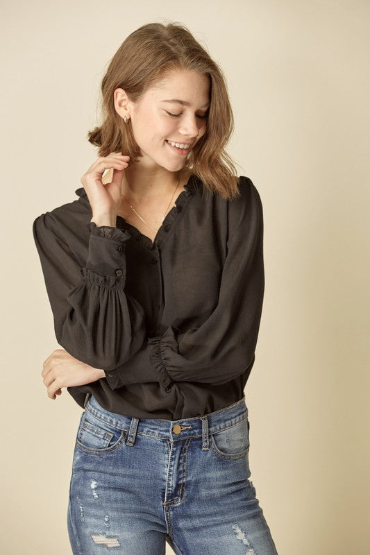 V-Neck Button Down Frill Detailed Blouse!