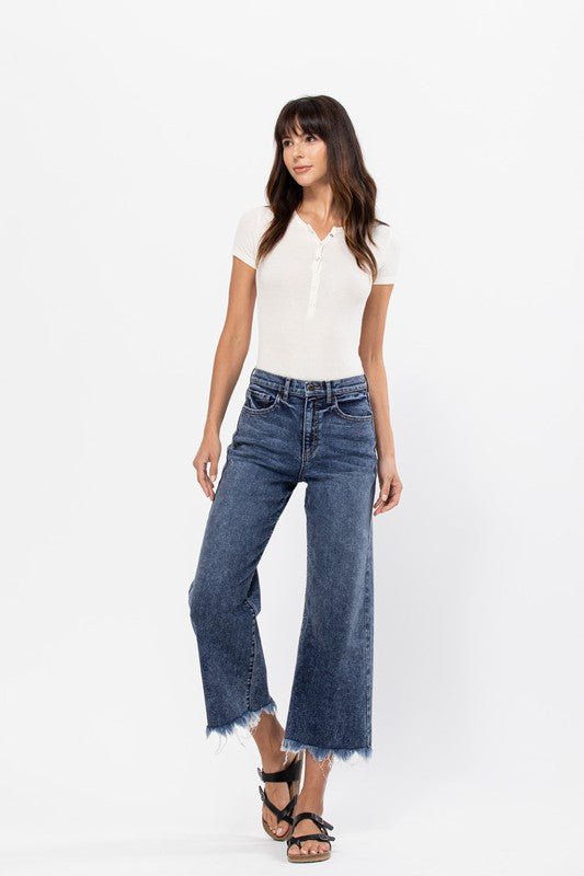 High Rise Wide Leg Jean With Fringe