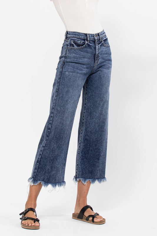 High Rise Wide Leg Jean With Fringe