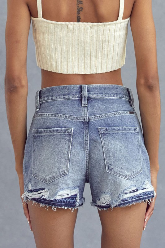 High Rise Released Hem Patch Shorts!