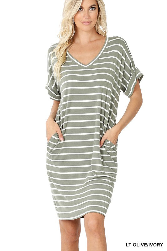 Striped Roll Up Sleeve Dress!