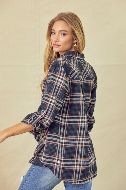 Plaid Shirt With Rollup Sleeve Detail!
