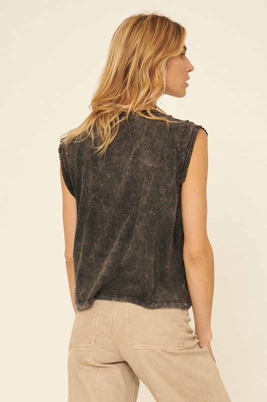 Mineral Washed Sleeveless Tee!