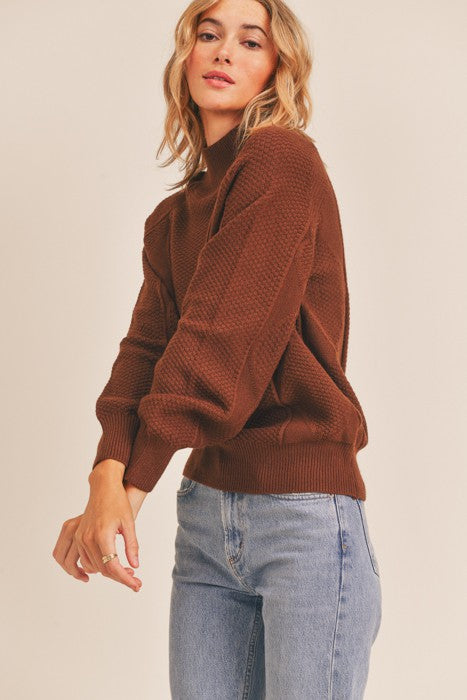 Mock Neck Woven Weave Sweater