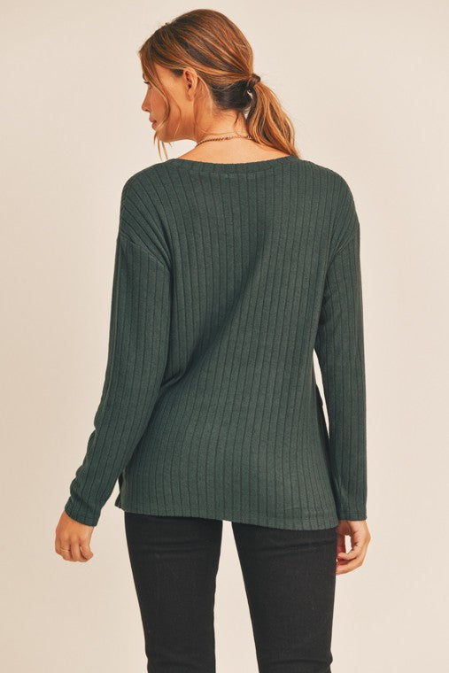 Side Button Long Sleeve Knit Top~!