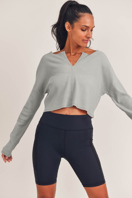 Waffled Notch Collar Cropped Top !